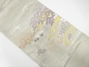 アンティーク　遠山に屋敷・草花模様織り出し袋帯(材料)